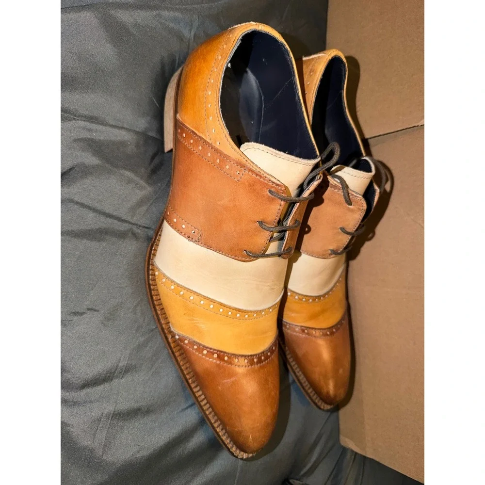 Duca Men's Tri-Color Leather Oxford Brogue Dress Shoes Made in Italy Size 43